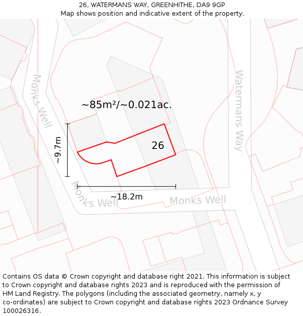 26, WATERMANS WAY, GREENHITHE, DA9 9GP: Plot and title map