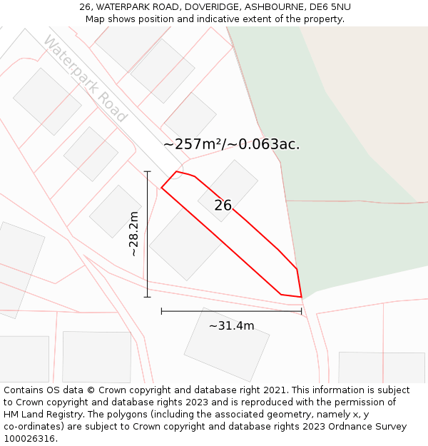 26, WATERPARK ROAD, DOVERIDGE, ASHBOURNE, DE6 5NU: Plot and title map