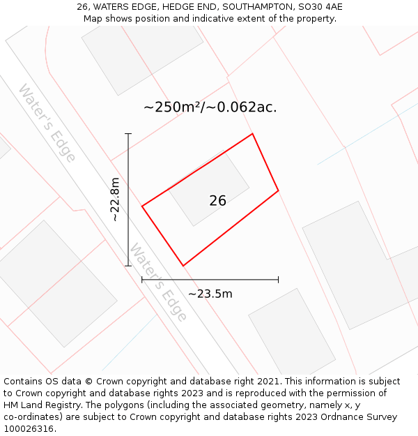 26, WATERS EDGE, HEDGE END, SOUTHAMPTON, SO30 4AE: Plot and title map
