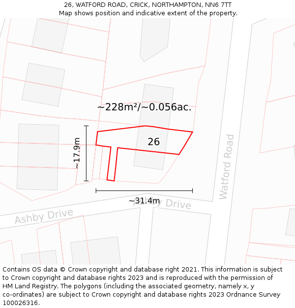 26, WATFORD ROAD, CRICK, NORTHAMPTON, NN6 7TT: Plot and title map