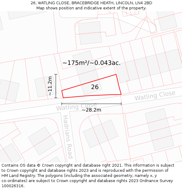 26, WATLING CLOSE, BRACEBRIDGE HEATH, LINCOLN, LN4 2BD: Plot and title map