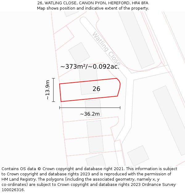 26, WATLING CLOSE, CANON PYON, HEREFORD, HR4 8FA: Plot and title map