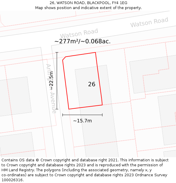 26, WATSON ROAD, BLACKPOOL, FY4 1EG: Plot and title map