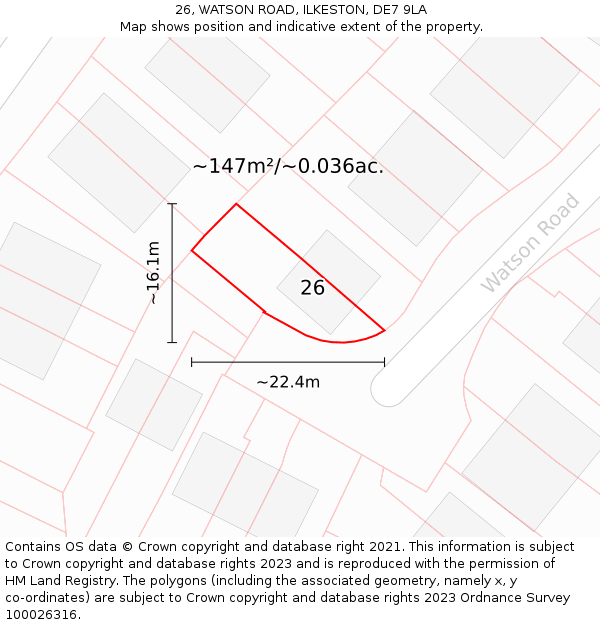 26, WATSON ROAD, ILKESTON, DE7 9LA: Plot and title map