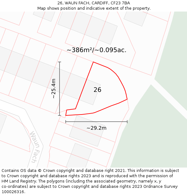 26, WAUN FACH, CARDIFF, CF23 7BA: Plot and title map