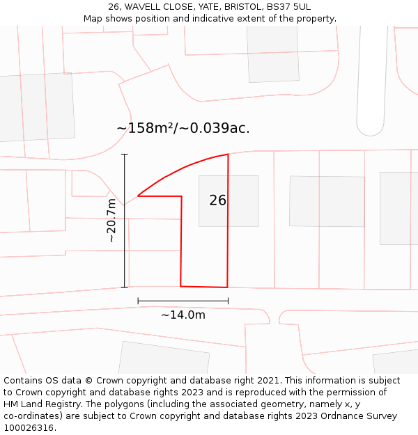26, WAVELL CLOSE, YATE, BRISTOL, BS37 5UL: Plot and title map