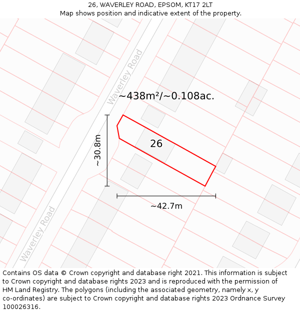 26, WAVERLEY ROAD, EPSOM, KT17 2LT: Plot and title map