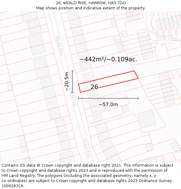 26, WEALD RISE, HARROW, HA3 7DG: Plot and title map