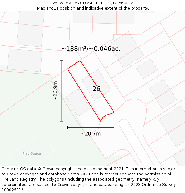 26, WEAVERS CLOSE, BELPER, DE56 0HZ: Plot and title map