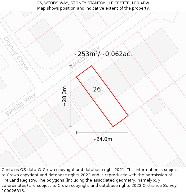 26, WEBBS WAY, STONEY STANTON, LEICESTER, LE9 4BW: Plot and title map