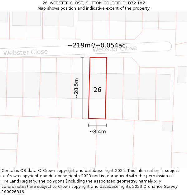 26, WEBSTER CLOSE, SUTTON COLDFIELD, B72 1AZ: Plot and title map