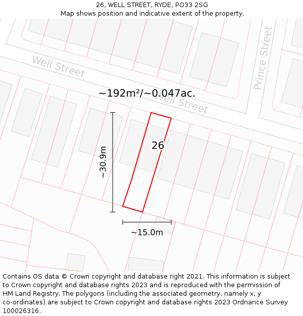 26, WELL STREET, RYDE, PO33 2SG: Plot and title map