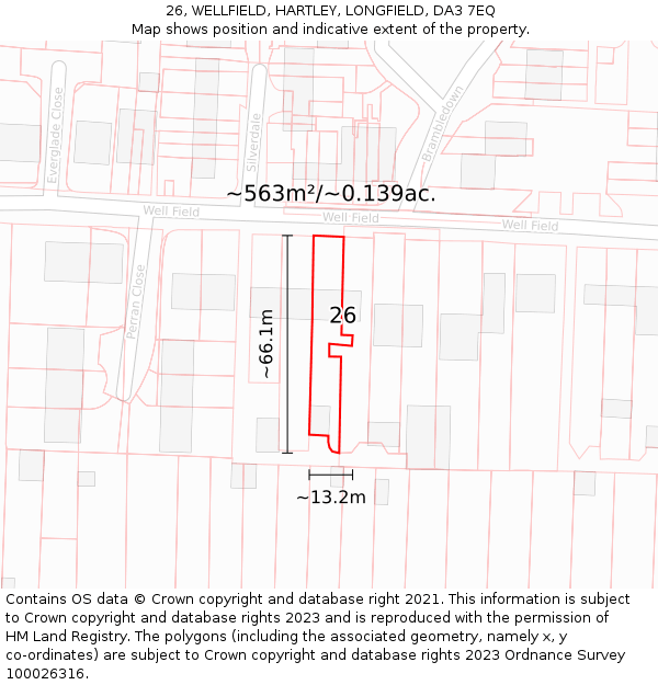26, WELLFIELD, HARTLEY, LONGFIELD, DA3 7EQ: Plot and title map