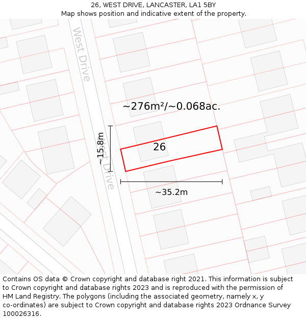 26, WEST DRIVE, LANCASTER, LA1 5BY: Plot and title map