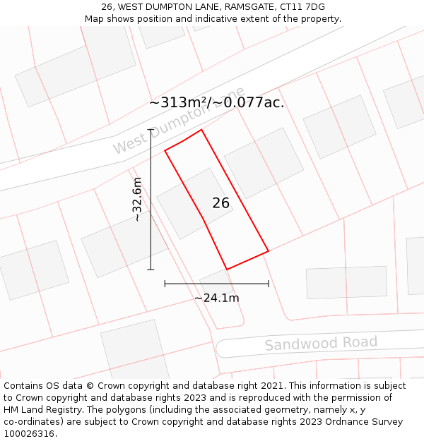 26, WEST DUMPTON LANE, RAMSGATE, CT11 7DG: Plot and title map
