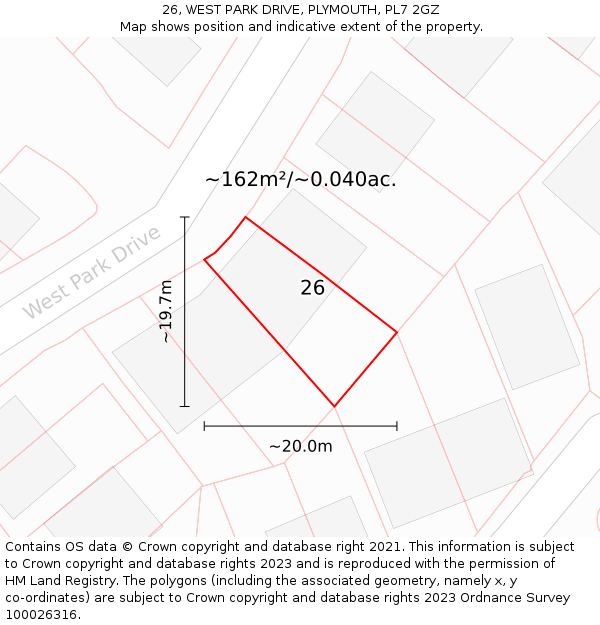 26, WEST PARK DRIVE, PLYMOUTH, PL7 2GZ: Plot and title map