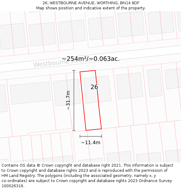 26, WESTBOURNE AVENUE, WORTHING, BN14 8DF: Plot and title map