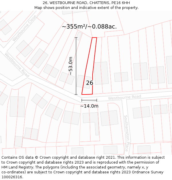 26, WESTBOURNE ROAD, CHATTERIS, PE16 6HH: Plot and title map