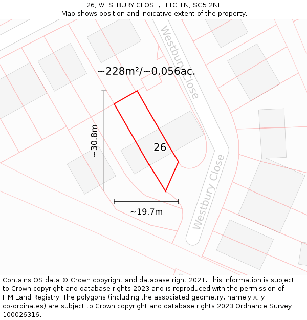 26, WESTBURY CLOSE, HITCHIN, SG5 2NF: Plot and title map