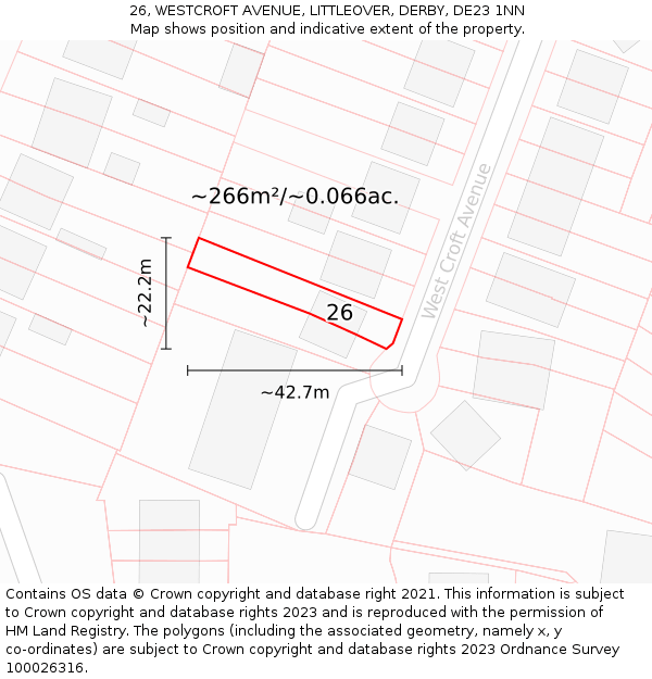 26, WESTCROFT AVENUE, LITTLEOVER, DERBY, DE23 1NN: Plot and title map