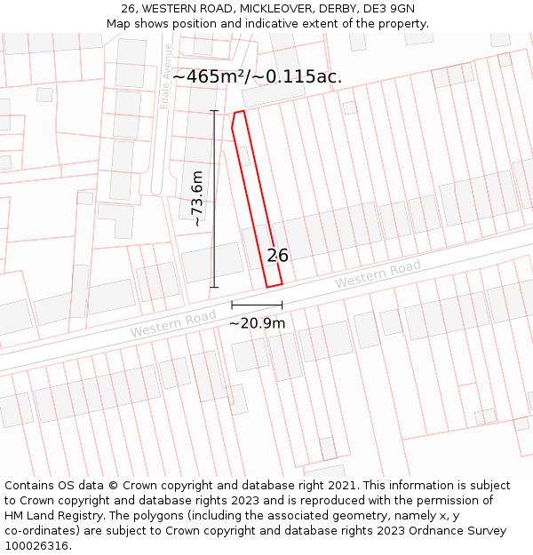 26, WESTERN ROAD, MICKLEOVER, DERBY, DE3 9GN: Plot and title map