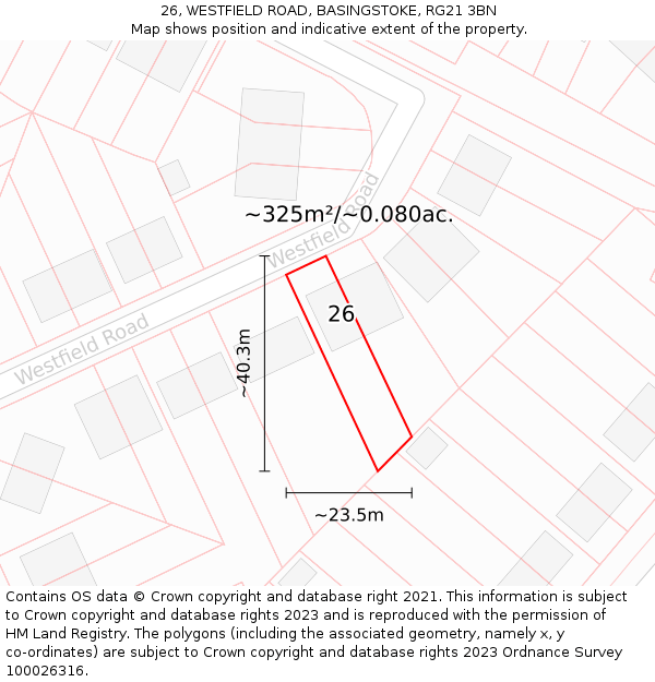 26, WESTFIELD ROAD, BASINGSTOKE, RG21 3BN: Plot and title map