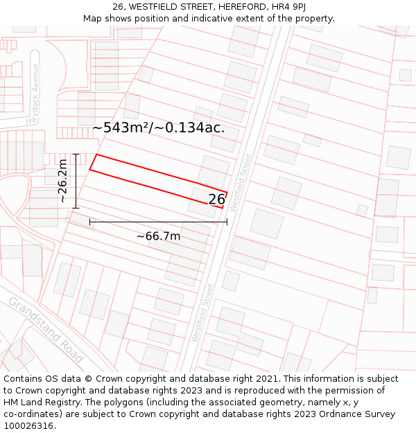 26, WESTFIELD STREET, HEREFORD, HR4 9PJ: Plot and title map