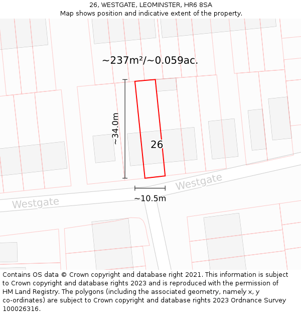 26, WESTGATE, LEOMINSTER, HR6 8SA: Plot and title map