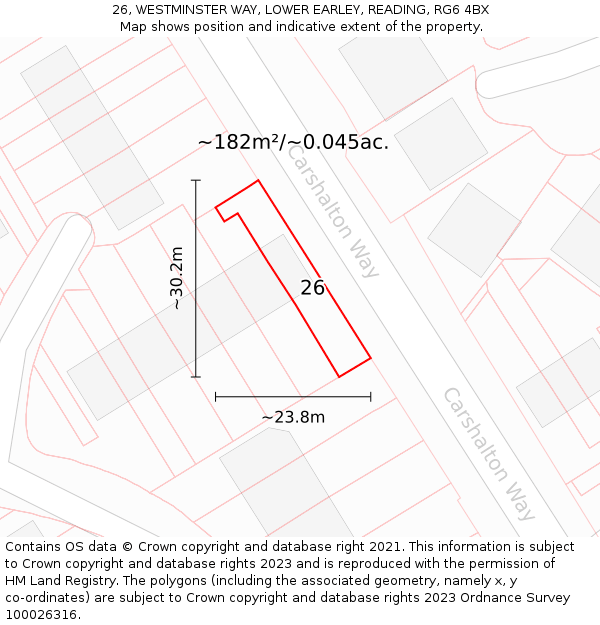 26, WESTMINSTER WAY, LOWER EARLEY, READING, RG6 4BX: Plot and title map