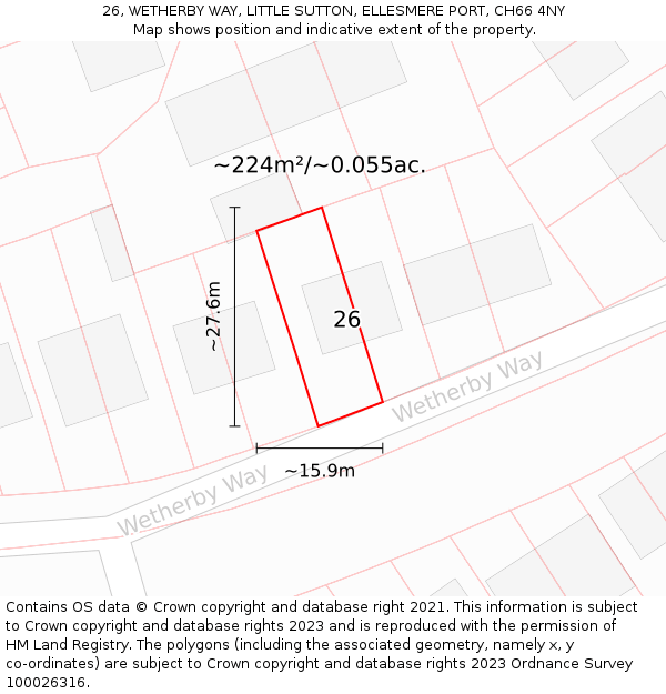 26, WETHERBY WAY, LITTLE SUTTON, ELLESMERE PORT, CH66 4NY: Plot and title map