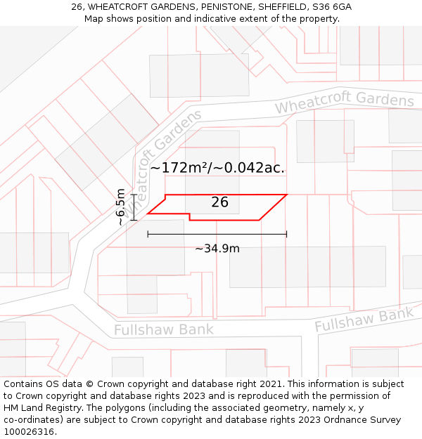 26, WHEATCROFT GARDENS, PENISTONE, SHEFFIELD, S36 6GA: Plot and title map
