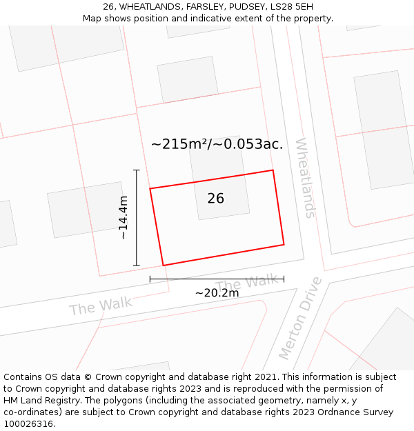 26, WHEATLANDS, FARSLEY, PUDSEY, LS28 5EH: Plot and title map