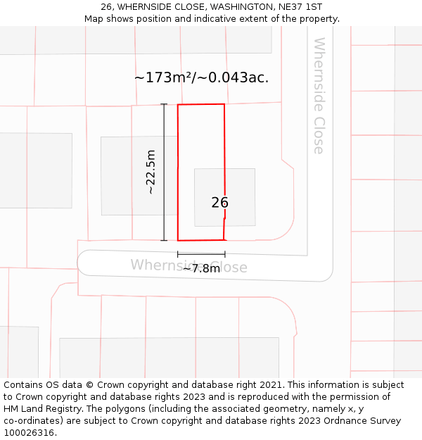 26, WHERNSIDE CLOSE, WASHINGTON, NE37 1ST: Plot and title map