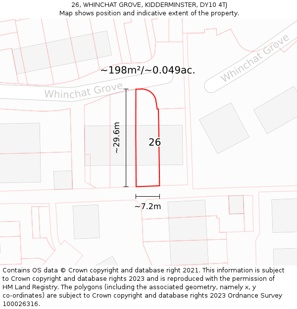 26, WHINCHAT GROVE, KIDDERMINSTER, DY10 4TJ: Plot and title map