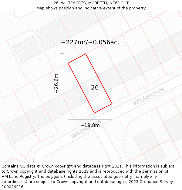 26, WHITEACRES, MORPETH, NE61 2UT: Plot and title map