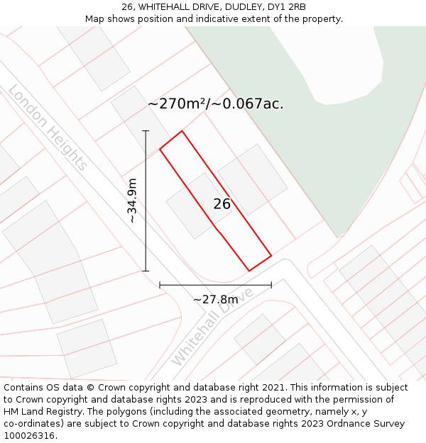 26, WHITEHALL DRIVE, DUDLEY, DY1 2RB: Plot and title map