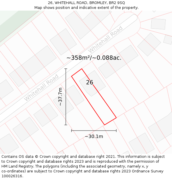 26, WHITEHALL ROAD, BROMLEY, BR2 9SQ: Plot and title map
