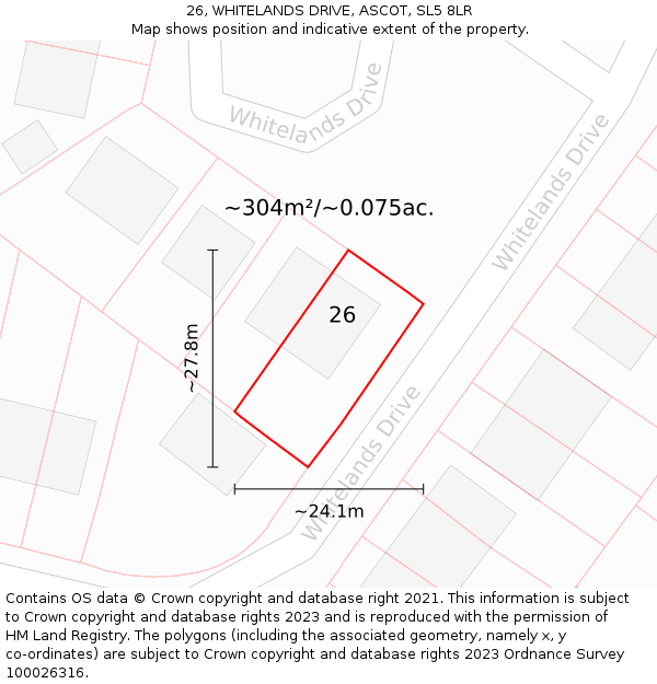 26, WHITELANDS DRIVE, ASCOT, SL5 8LR: Plot and title map