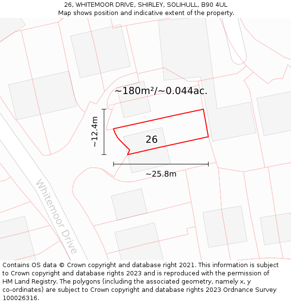 26, WHITEMOOR DRIVE, SHIRLEY, SOLIHULL, B90 4UL: Plot and title map