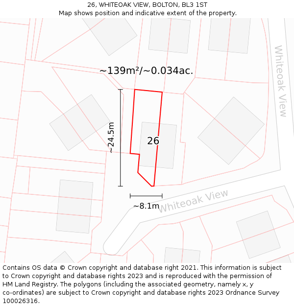 26, WHITEOAK VIEW, BOLTON, BL3 1ST: Plot and title map