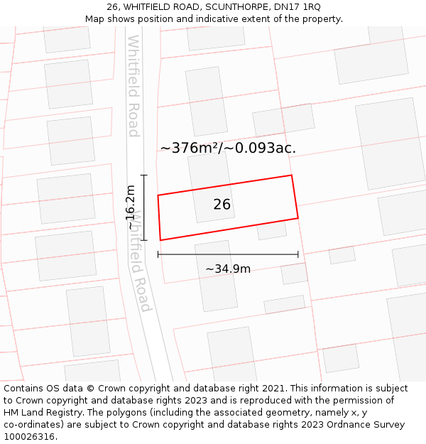 26, WHITFIELD ROAD, SCUNTHORPE, DN17 1RQ: Plot and title map