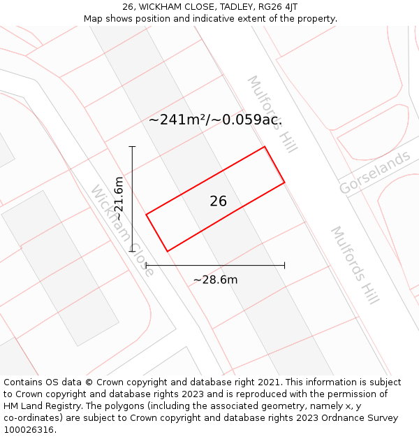 26, WICKHAM CLOSE, TADLEY, RG26 4JT: Plot and title map