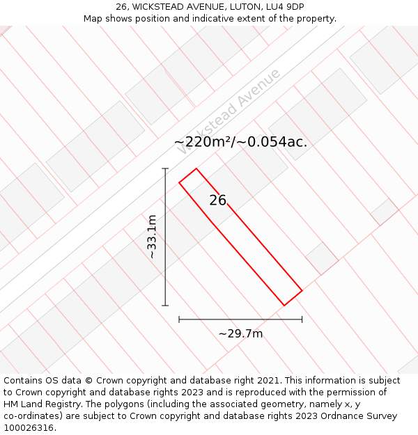 26, WICKSTEAD AVENUE, LUTON, LU4 9DP: Plot and title map