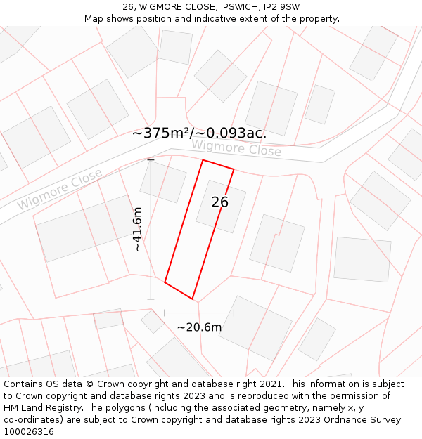 26, WIGMORE CLOSE, IPSWICH, IP2 9SW: Plot and title map