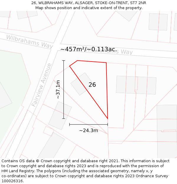 26, WILBRAHAMS WAY, ALSAGER, STOKE-ON-TRENT, ST7 2NR: Plot and title map