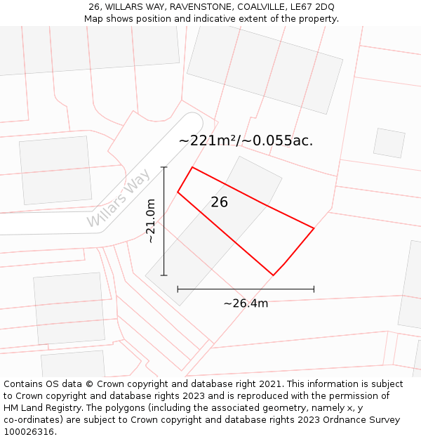 26, WILLARS WAY, RAVENSTONE, COALVILLE, LE67 2DQ: Plot and title map