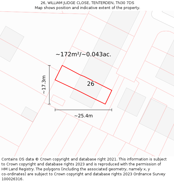 26, WILLIAM JUDGE CLOSE, TENTERDEN, TN30 7DS: Plot and title map