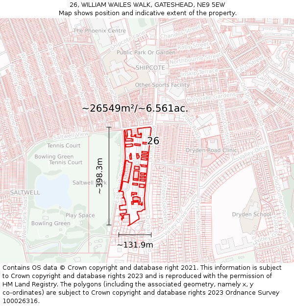 26, WILLIAM WAILES WALK, GATESHEAD, NE9 5EW: Plot and title map