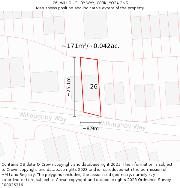 26, WILLOUGHBY WAY, YORK, YO24 3NS: Plot and title map