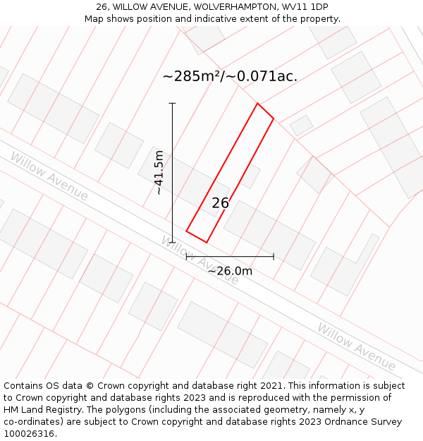 26, WILLOW AVENUE, WOLVERHAMPTON, WV11 1DP: Plot and title map